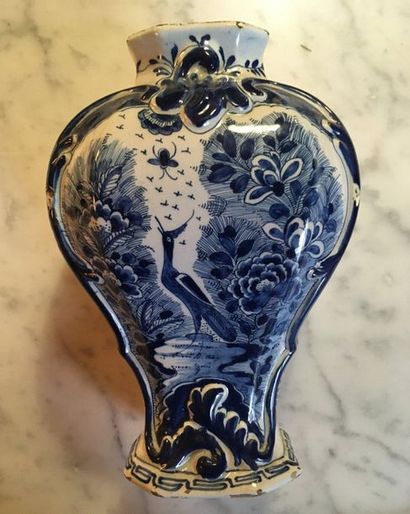 null 151 Delft Vase baluster with cut sides in earthenware with blue monochrome decoration...