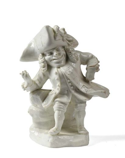 null 158 Statuette in white porcelain representing a dwarf in costume. 18th century....