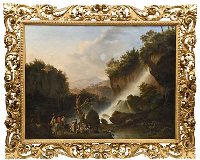 null 15 18th century Italian school Scene of a steep valley with horsemen and figures...