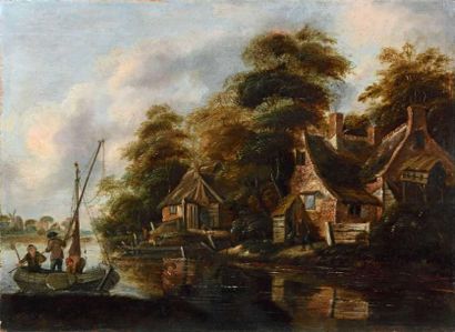 null 18 Cornelis DECKER (1618-1778), attributed to Paysage fluvial avec pêcheurs...