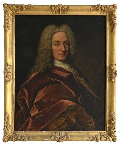 null 25 18th century school Portrait of a man with a wig and red cape Oil on canvas....