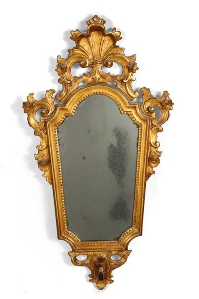 null 315 Paire de miroirs appliques en bois doré Italie XVIIIe siècle. (Manque les...