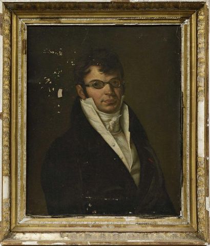 null 32 FLERY, École du XIXe siècle Portrait d’homme aux lunettes Huile sur toile...