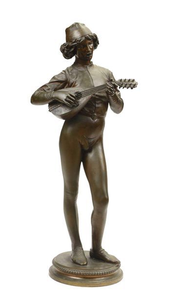 null 360 DUBOIS Paul (1827-1905) Le chanteur florentin, bronze patiné, signé P. Dubois...