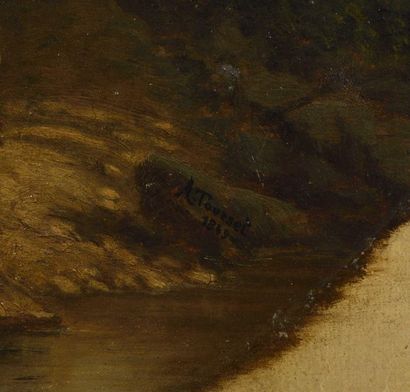 null 41 Augustin TOUSEL (1812-1853) Scène galante dans un paysage Huile sur toile...