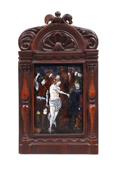 null 44 Miniature on enamel La Flagellation Signed on the back P. Nouailher Early...