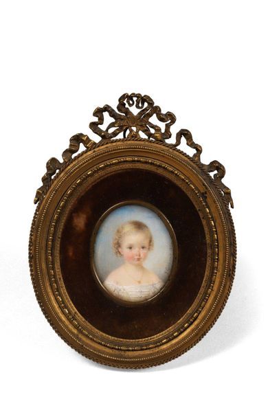 null 58 Miniature on ivory child portrait signed G. Girbaud 1858. In a frame in gilt...