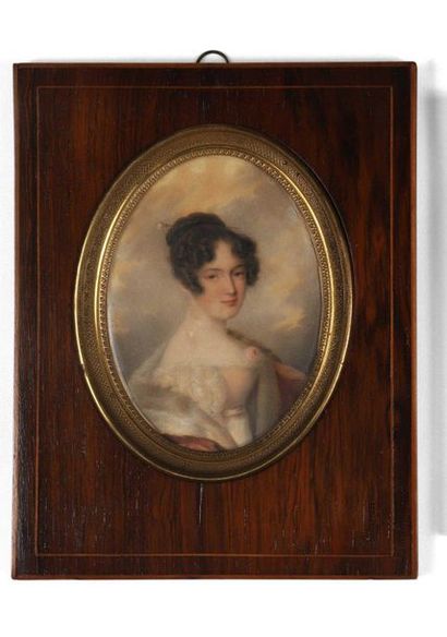 null 60 Miniature gouache on oval paper Young woman in bust in a rosewood frame....