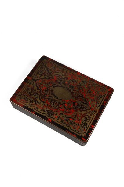 null 73 Inlaid Boulle style token box made of tortoiseshell and brass containing...