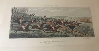 null Colour lithograph " Leicestershire, a struggle for the start " 32x63cm Ref1...