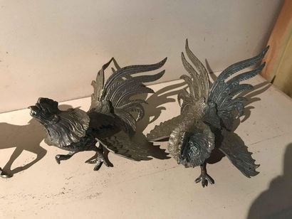 null Pair of heather roosters and pair of horses in metal Ref DAM78