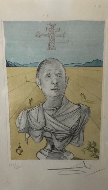 null Salvator DALI, after Hommage à de Gaulle Lithograph n°187/300 and signed lower...