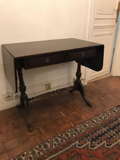 null Stained wood table with shutters and two drawers. English work. Uses 73 x 141.5...