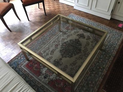 null Large gilded metal coffee table with one glass top 97,5 x 97 cm Ref16eme