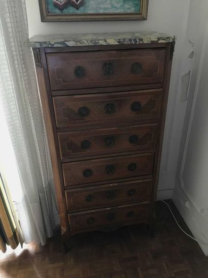 null Chest of drawers with 4 drawers and a flap forming a secretary in marquetry,...