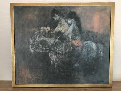 null Dang LEBADANG (2921-2015) Couple à cheval Huile sur toile Signée en bas à droite...
