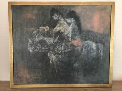 null Dang LEBADANG (2921-2015) Couple on horseback Oil on canvas Signed lower right...