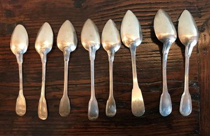 null Set of 8 silver spoons model with net. Some monogrammed. Weight : 153g Ref ...