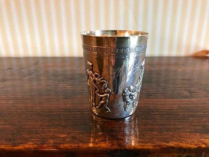 null Silver goblet decorated with a frieze of putti and nymphs and a monogram "Elizabeth"....