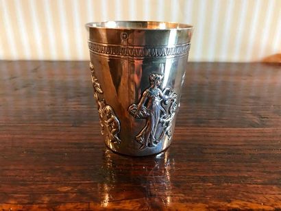 null Silver goblet decorated with a frieze of putti and nymphs and a monogram "Elizabeth"....