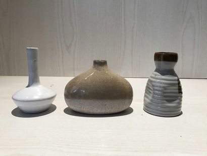 null Set of trinkets including: glass ewer and metal frame, porcelain vases, ethnic...