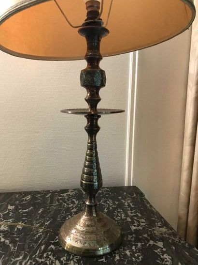 null Pair of engraved metal candlesticks mounted in lamp Ref16eme