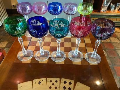 null Part of services of coloured crystal glasses 10 glasses, 6 glasses, 5 glasses...