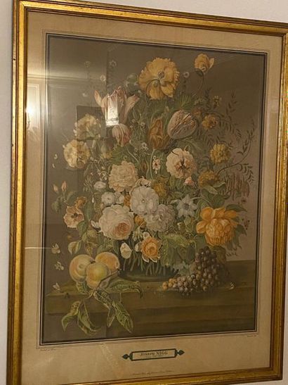 null Pair of colour lithographs " Still life with flowers on entablatures " after...