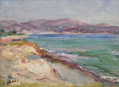 null 121 Sergej MAKO (1875-1953) Paysage de mer Huile sur carton, signée en bas à...