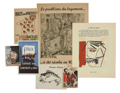 null 171 Georges (Yuri) ANNENKOFF (1889-1974) Set of 7 vignettes, anticommunist placards...