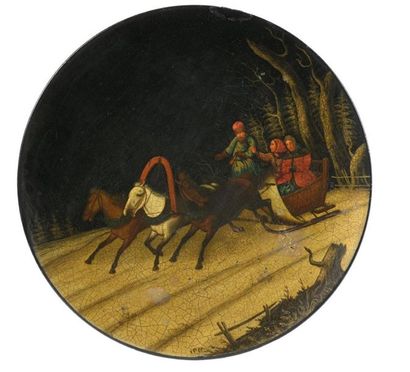 null 218 Paper plate with troika scene in winter. Imperial Manufacture Vichniakoff...