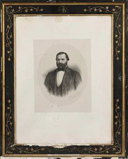 null 113 Portrait lithograph of a bearded man, in a gilded wood frame, engraved and...