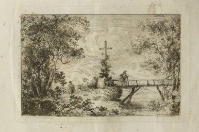 null 143 Suite of three engravings in black signed Auguste Constantin "Paysage à...