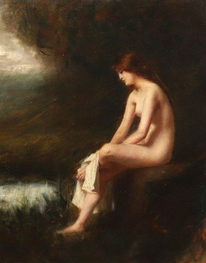 null In the taste of HENNER Young seated bather Canvas 41 x 33 cm