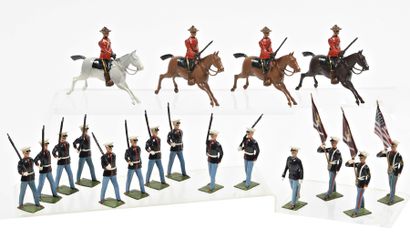 null BRITAINS : 14 figurines de la marine américaine et 4 cavaliers canadiens.