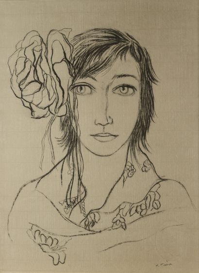 null 383B Kristine TISSIER (1928 - 2010) Cinq portraits au fusain sur papier, tous...