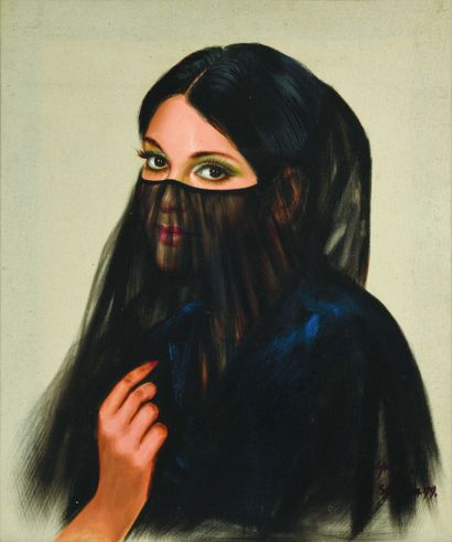 null 57 Yang SAUDIA (Née en 1979) Femme au voile, 1999 Acrylique sur toile. Signée...