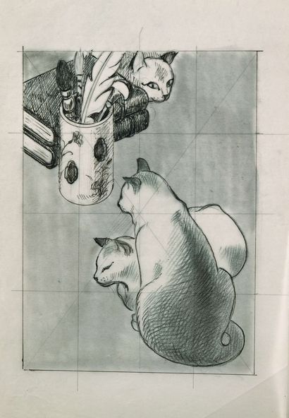 null 157 Gilbert POILLERAT (1902 -1988) Sept études de chat. Mine de plomb, deux...