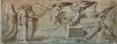 null ECOLE ITALIENNE du XVIème siècle Les trois Marie au tombeau Plume et encre brune,...