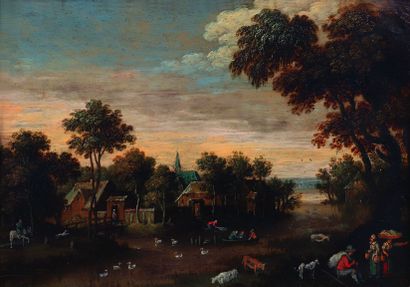 null Martin RYCKAERT (1587-1631) Paysage de rivière en Flandre Paysage avec les ruines...