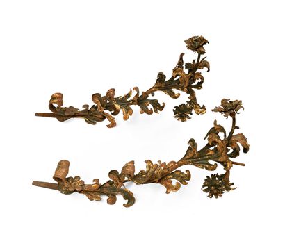 null 182 An important pair of wrought iron sconces with foliage and scrolls decoration,...