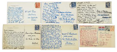 null 59 PONGE Francis. Meeting of 7 autograph postcards signed in-12 (very fille...