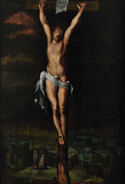 null 11 Ecole flamande fin XVIIe siècle Le Christ en Croix Au sommet de la croix...