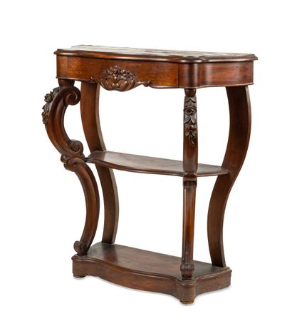 null 284 Rosewood and veneer console with carved flowers decoration. It opens with...