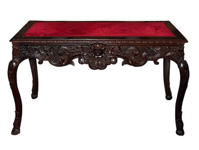 null 237 Rectangular wood console with scrolls and mascarons, the top and the back...