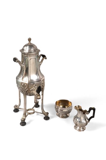 null 139 Part of tea service in silver 950 thousandths and silver plated metal with...