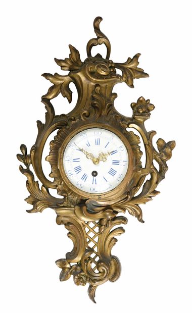 null 269 Antique ormolu wall clock in the rocaille style with foliage and pomegranate...