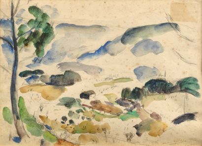 null 40 André MARCHAND (1877-1951) Aquarelle paysage Signe situé et daté en bas à...