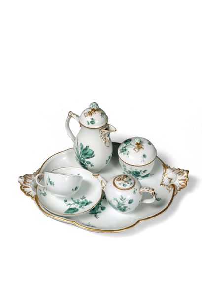 null 112 Berlin Porcelain luncheon set including an oval tray, a covered coffee pot,...