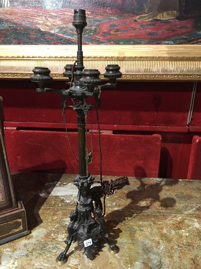null 275 Attributed to BARBEDIENNE Bronze candelabra with brown patina with several...